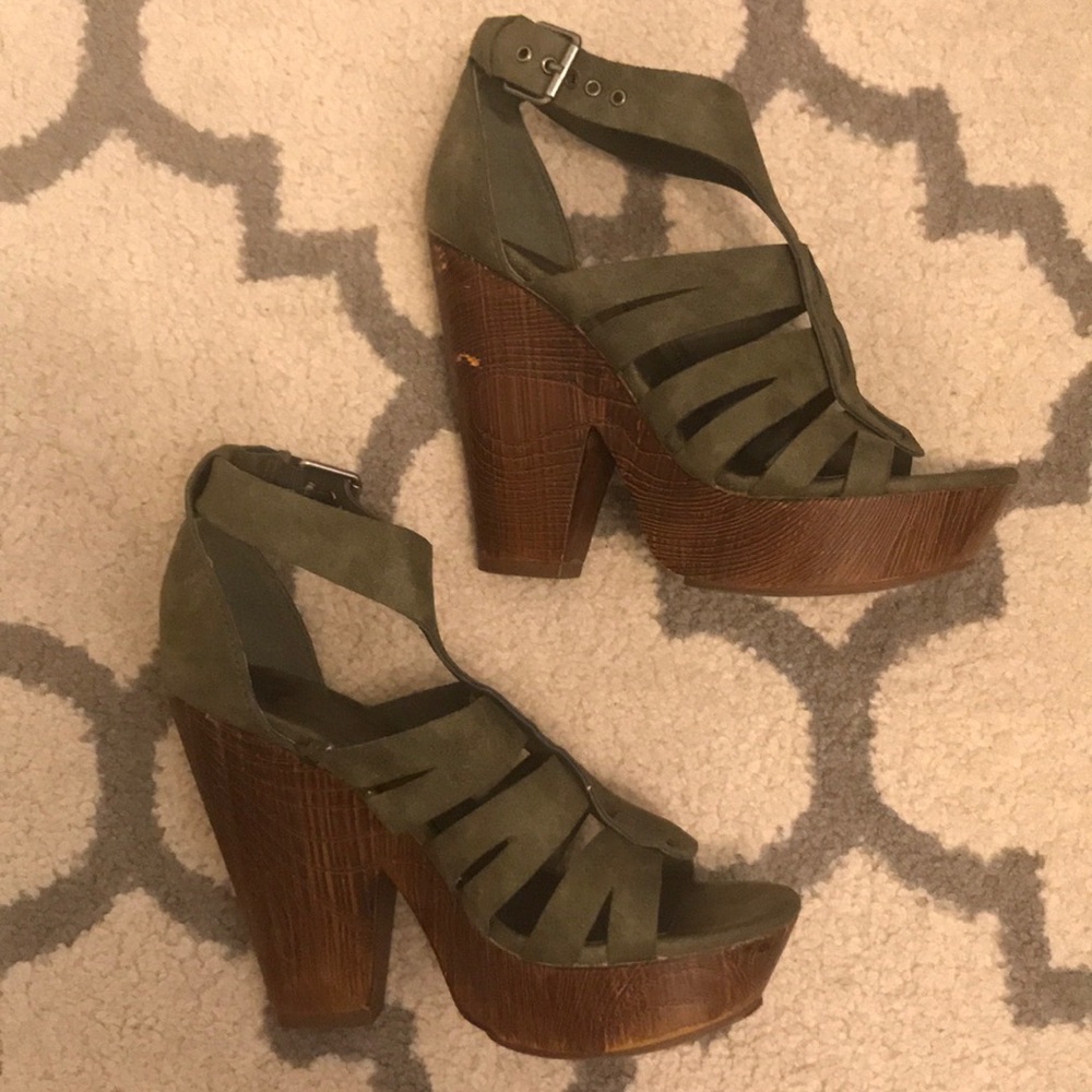 G By Guess Army Green Platform Heels